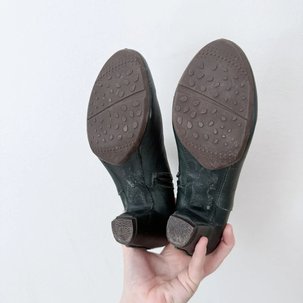 Artisan Sergio Tomani Leather Ankle Boots 38 Green Contrast Stitch Block Heel‎